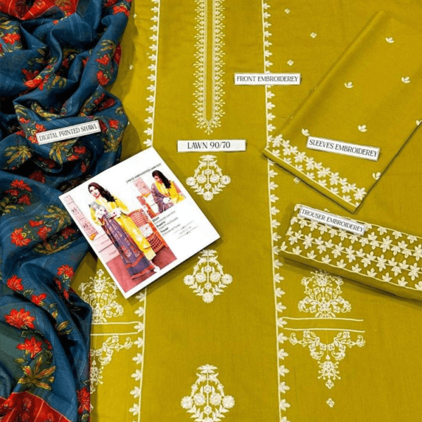 3 Pcs Women's Unstitched Embroidered Suit