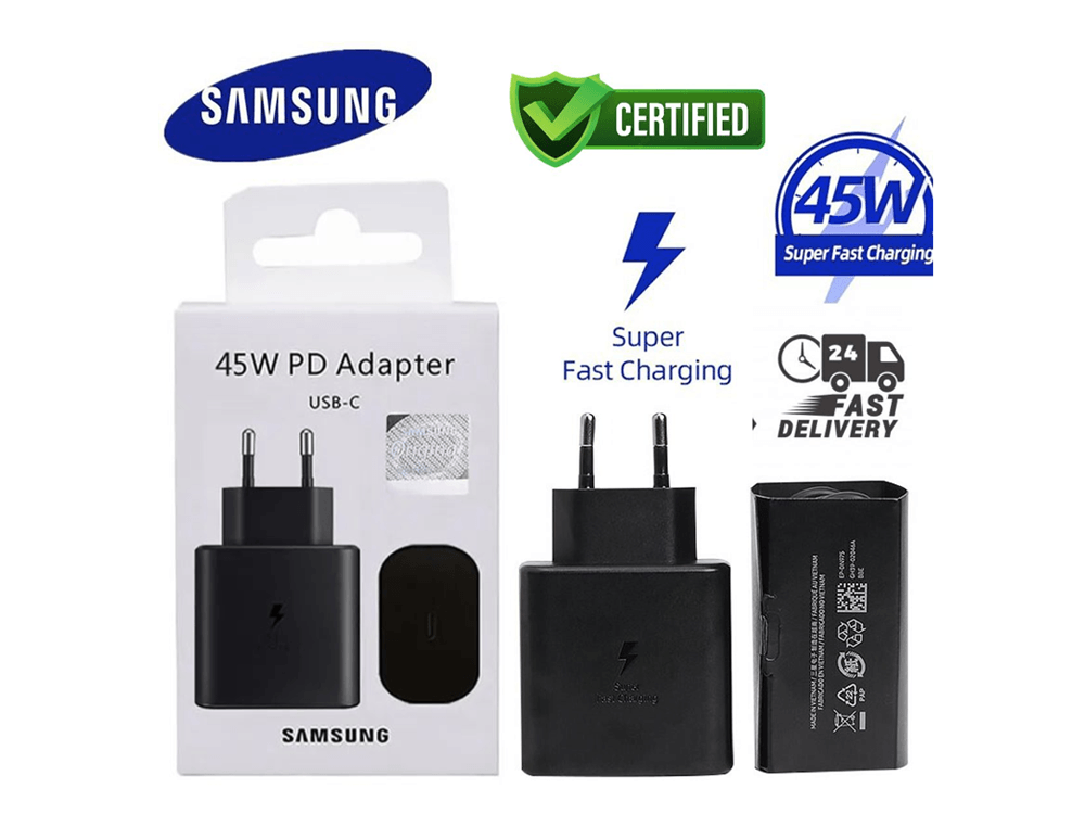 phone-charger1-2 Samsung 45W Super Fast Charger with Type C to C Cable - Image 1